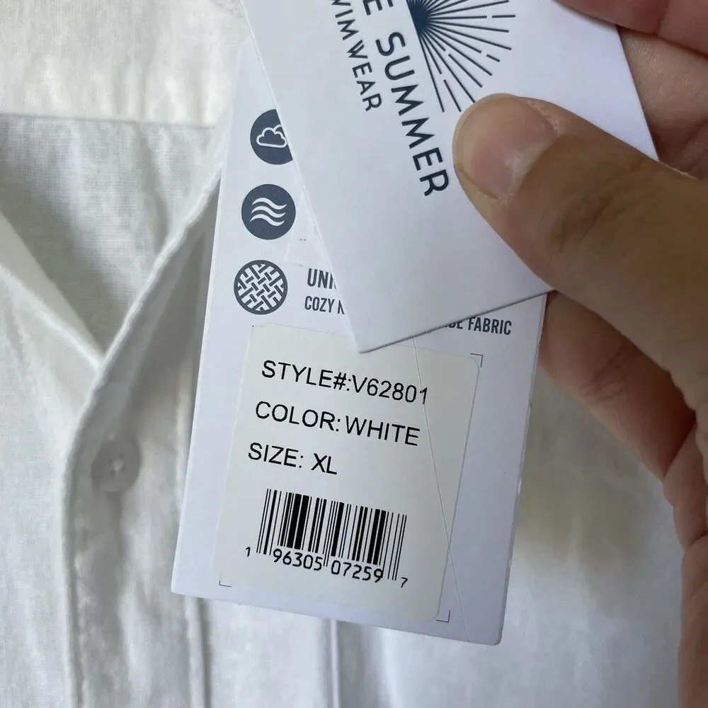 Vintage Summer Linen Blend Button Down Shirt Top Short Sleeves White Men's XL